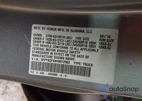 2017 Honda Ridgeline Rtl-T from USA, damaged, VIN 5FPYK3F6XHB012963